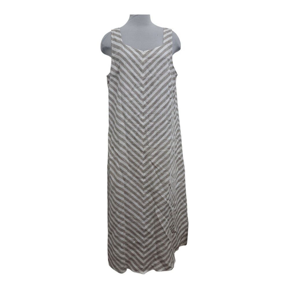 J. Jill Love Linen Boho Summer Spring Maxi Dress Large Tall Chevron Stripe